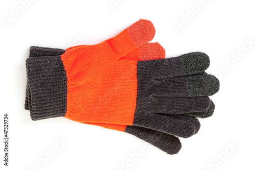 Red-black knitted gloves photo
