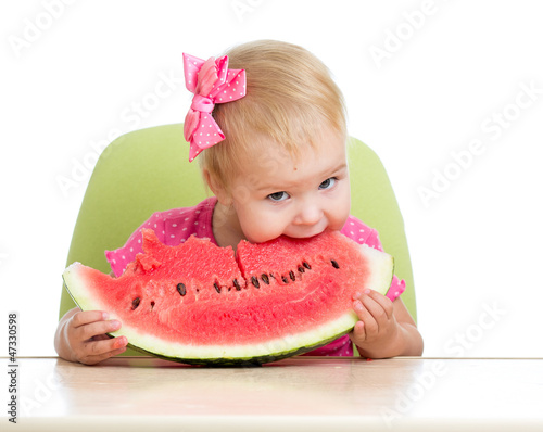Little girl eating watermel...