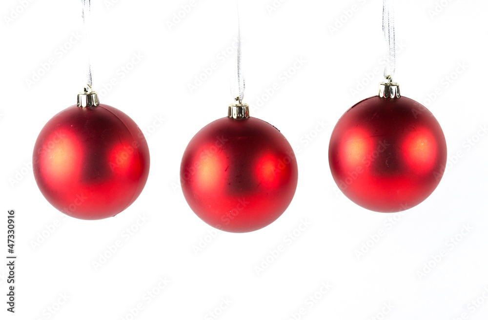Red christmas balls isolated on white