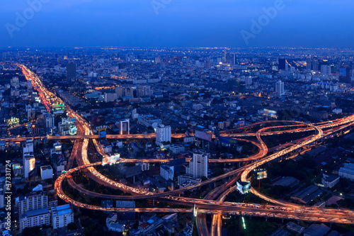 Expressway in downtown at twilight, bangkok, thailand