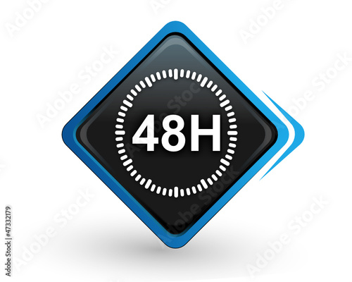 icône 48 heures sur bouton carré bleu design