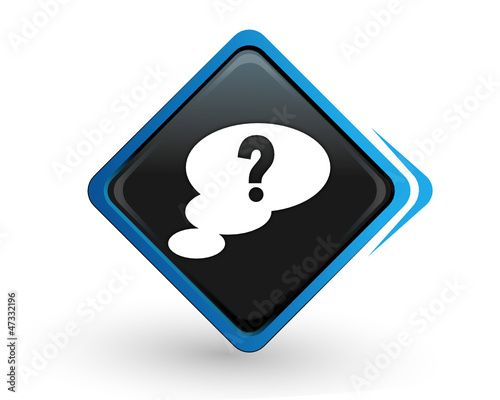 icône question sur bouton carré bleu design