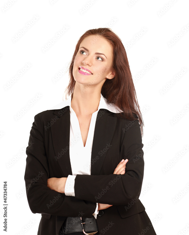 A beautiful woman standing with her arms A beautiful woman standing with her arms