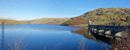 Craig Goch reservoir and dam panorama  Elan Valley Wales.