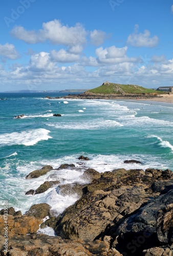 St. Ives Porthmeor beach waves in Cornwall, UK.