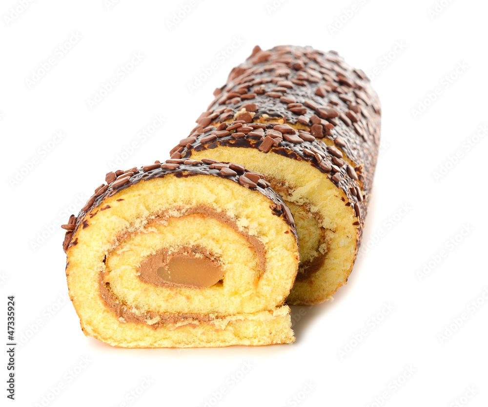 Fototapeta premium Roll with cream isolated on white background