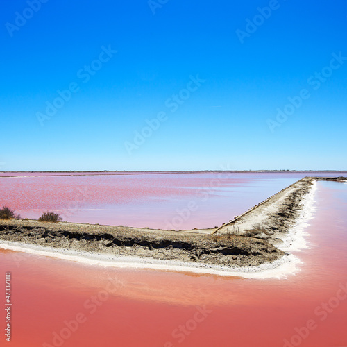 Photography Camargue, Giraud pink salt flats landscape. Rhone, Provence, Fra