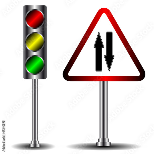 Traffic light and road sign