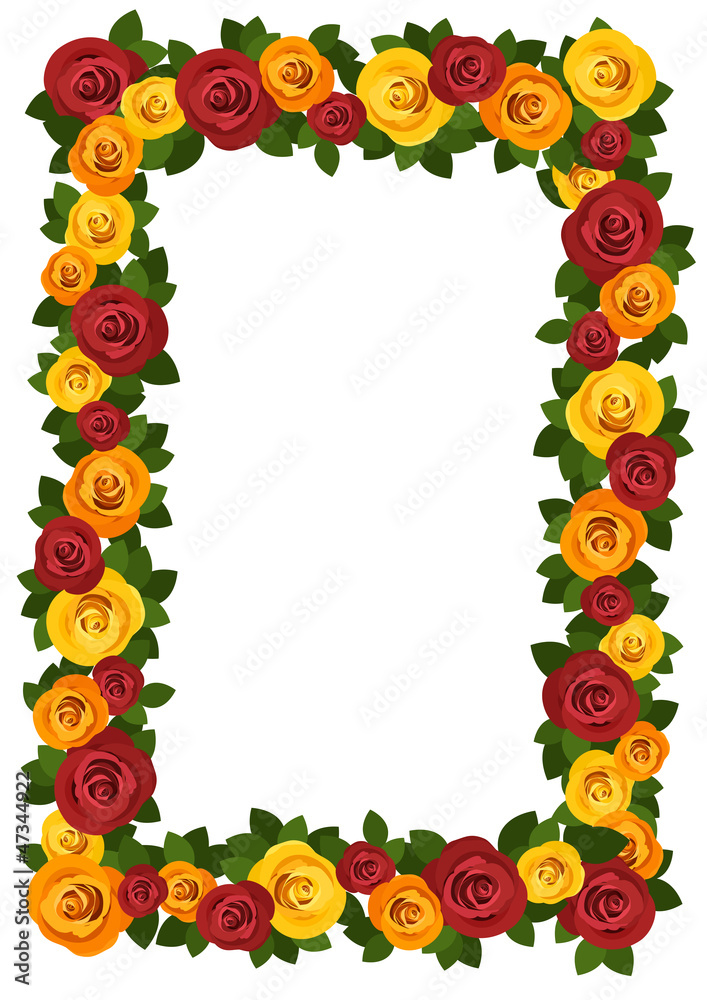 Frame with red and yellow roses. Vector illustration. Frame with red and yellow roses. Vector illustration.