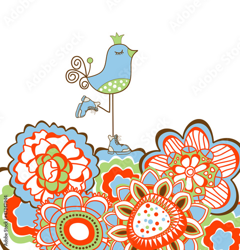 Flowers and bird decoration