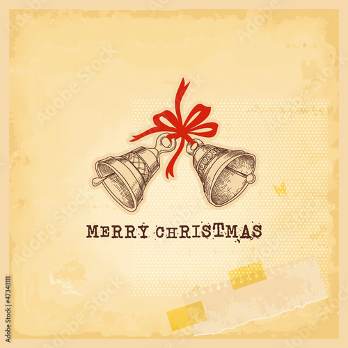 Retro Christmas card, vintage style worn paper background vector