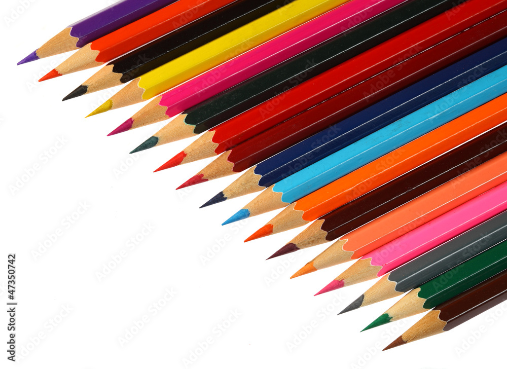 Colour pencils isolated on white background close up