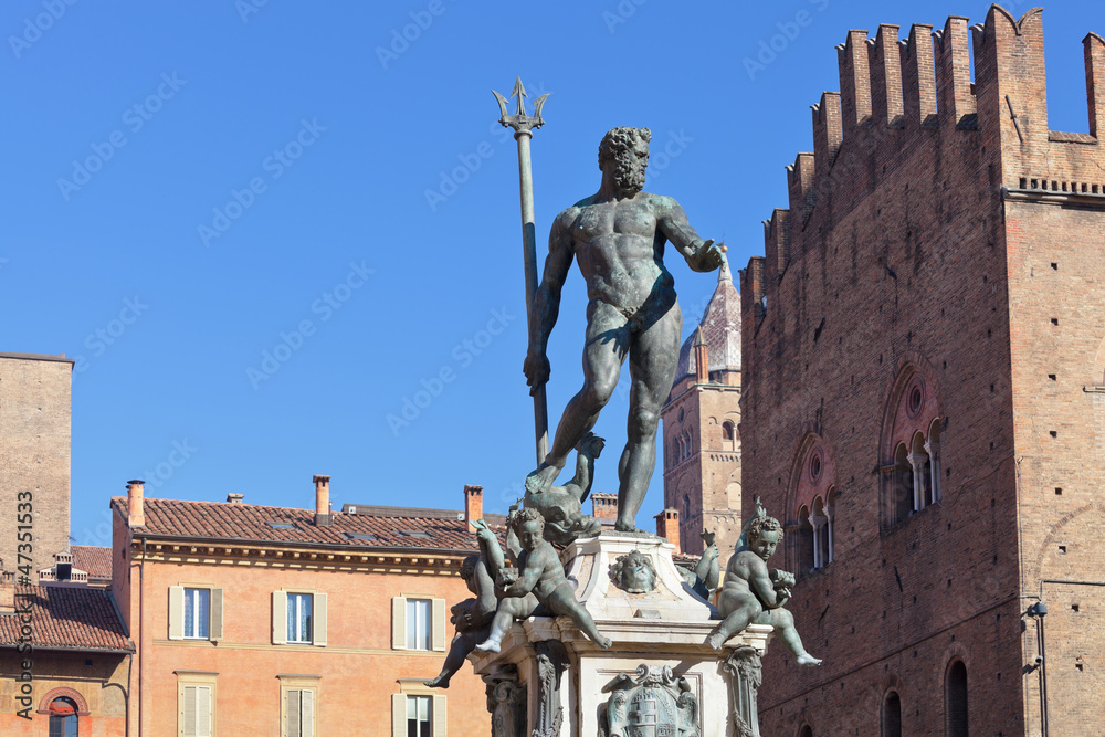 Fountain of Neptune in Bologna in sunny day