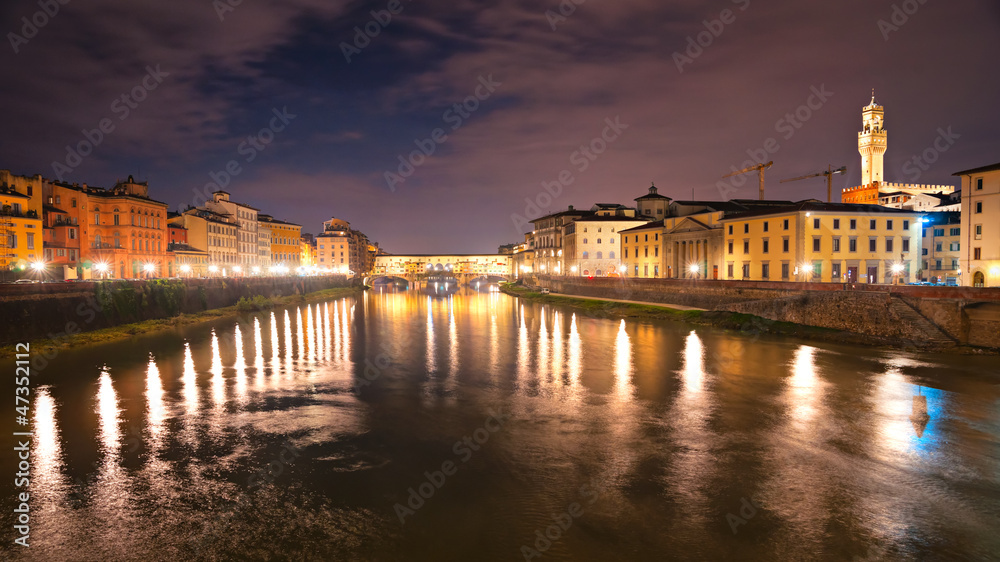 Panoramic view of Ponte Vecchio, Florence. Tuscany.