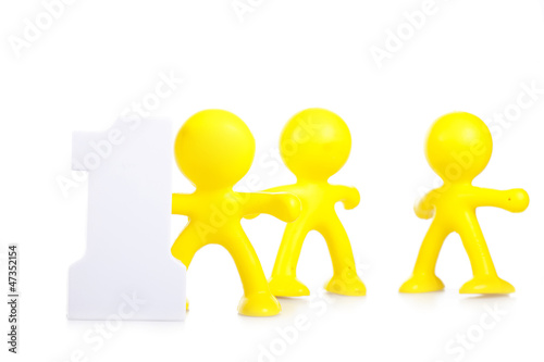 Three little men and figure 1  as leadership and victory symbol