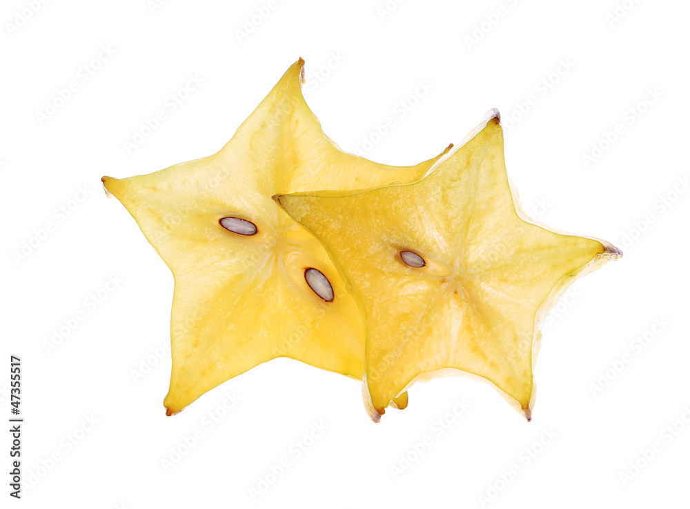 two slice carambola isolated on white background two slice carambola isolated on white background