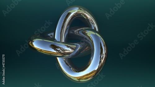 Fotografía chrome torus knot on dark blue background