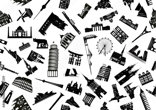 World sights seamless b-w
