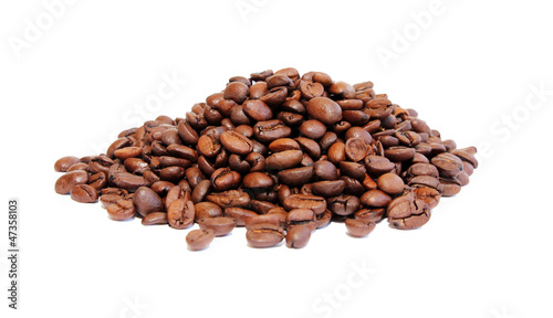 coffee beans roasted on white background
