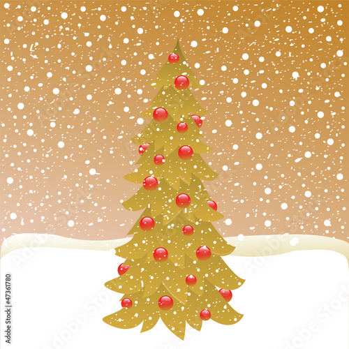 christmas tree on winter background