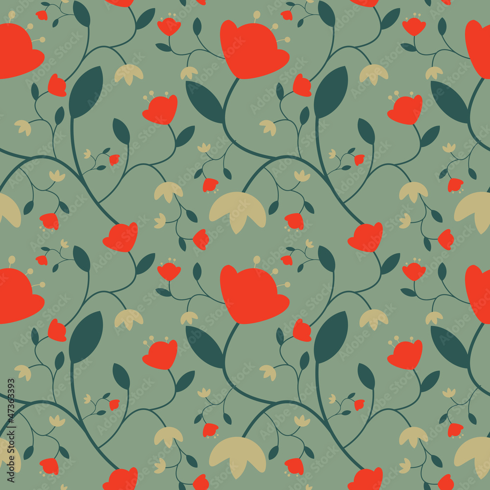 Seamless floral pattern with red flowers