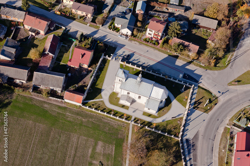 aerial view of church in Michalow village photo
