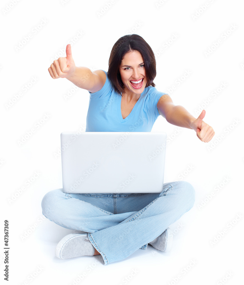 Woman with laptop computer. Woman with laptop computer.