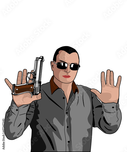 Bandit surrendering, isolated on white background