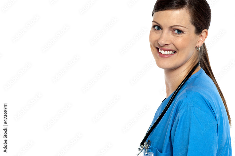 Smiling doctor with stethoscope around her neck Smiling doctor with stethoscope around her neck