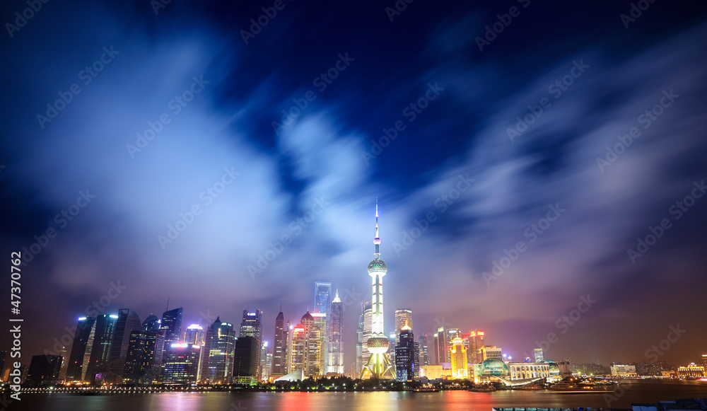 shanghai skyline at night panoramic view