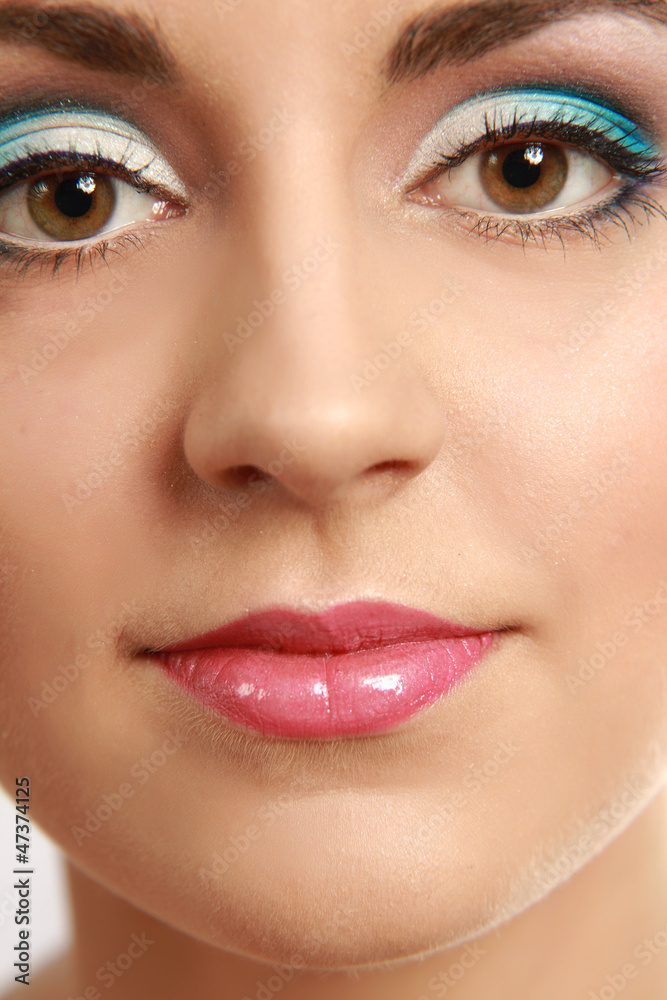 Happy woman touching her face isolated on whire background Happy woman touching her face isolated on whire background