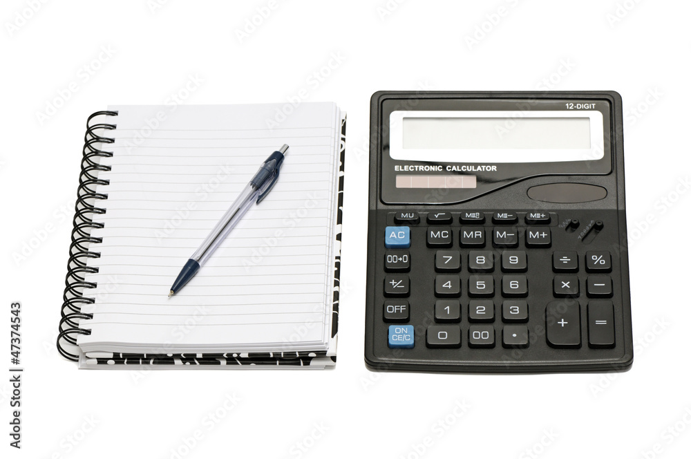 Notebook and calculator isolated on white background Notebook and calculator isolated on white background