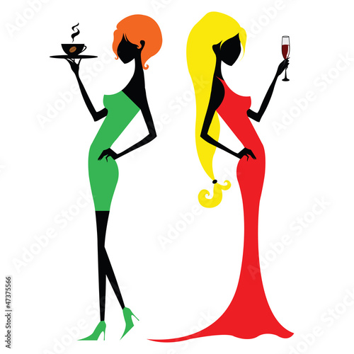 Girl with coffee and girl with wine