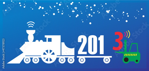 New Year greeting card - fork lift truck at work, vector