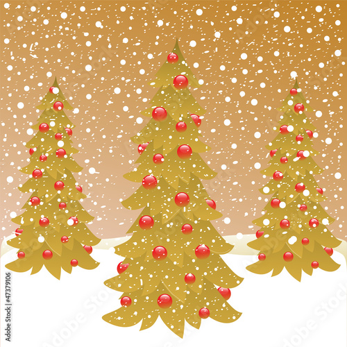 three christmas tree on winter background