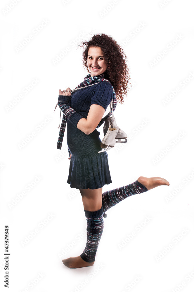 beautiful girl with figure skates, insulated background beautiful girl with figure skates, insulated background