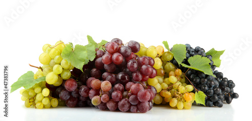 Canvas Print assortment of ripe sweet grapes isolated on white.