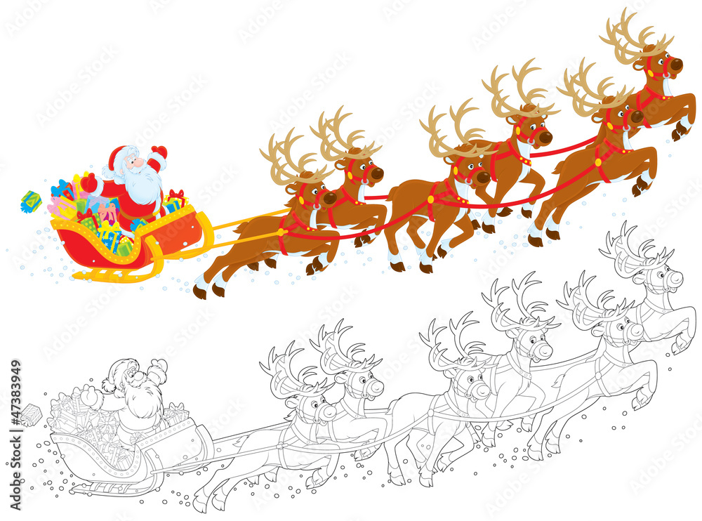 Sleigh of Santa taking off Sleigh of Santa taking off