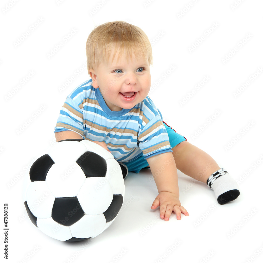 Little boy playing with soccer-ball, isolated on white. Little boy playing with soccer-ball, isolated on white.