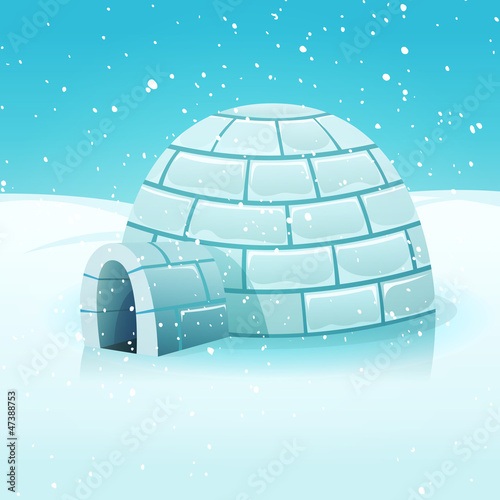 Cartoon Igloo In Polar Winter Landscape