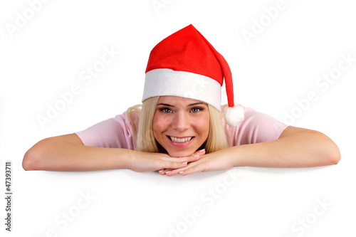 Woman wearing a Santa hat