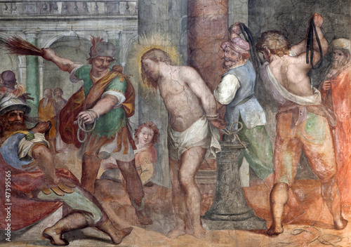 Fotografie, Tablou Rome - freco of Flagellation of Christ from Santa Prassede