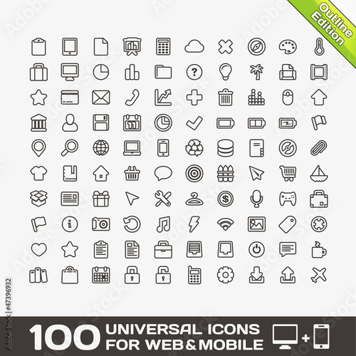 100 Universal Icons For Web and Mobile