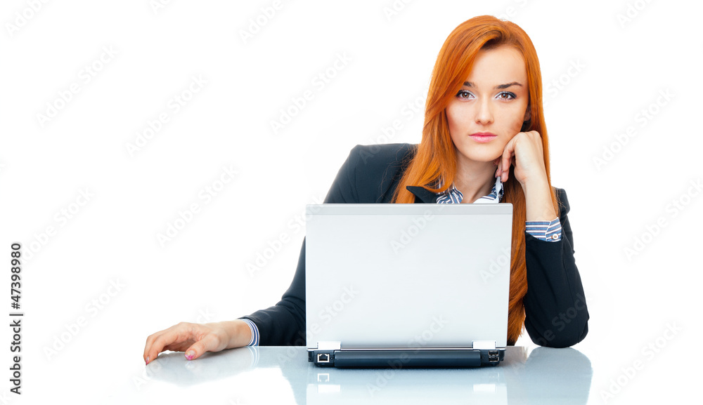 Business woman with laptop, isolated on white Business woman with laptop, isolated on white