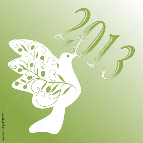 2013, neujahr, taube, friedenstaube, oliven, vektor,