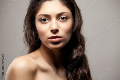 Close-up front view portrait of a beauty young female face