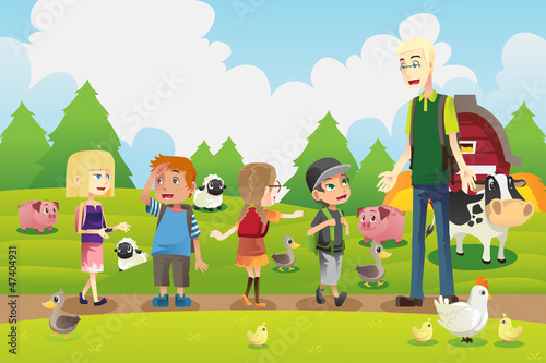 Kids on a field trip to a farm