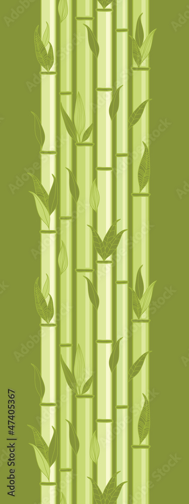 Vector bamboo stems and leaves vertical seamless pattern