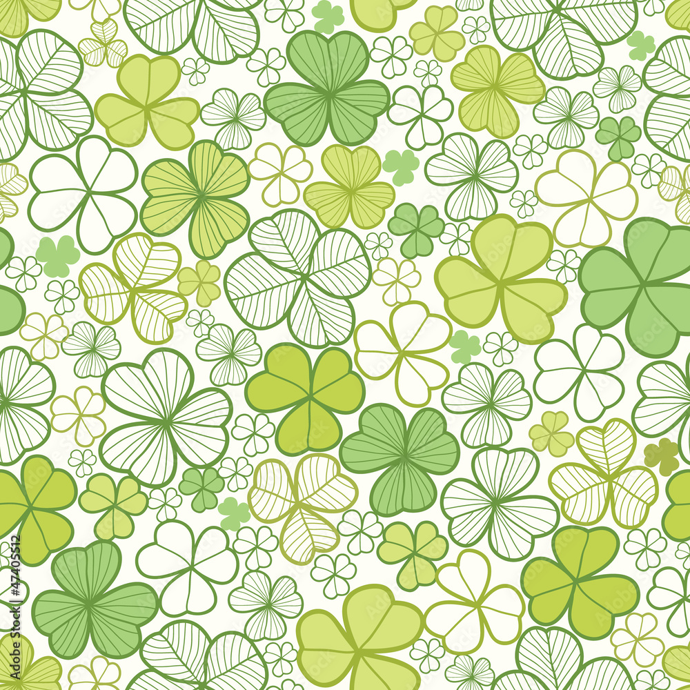 Vector clover line art seamless pattern background with hand