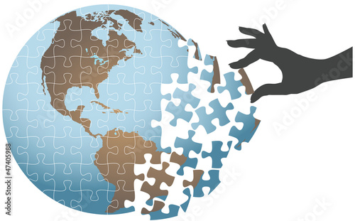 Person hand find global puzzle solution